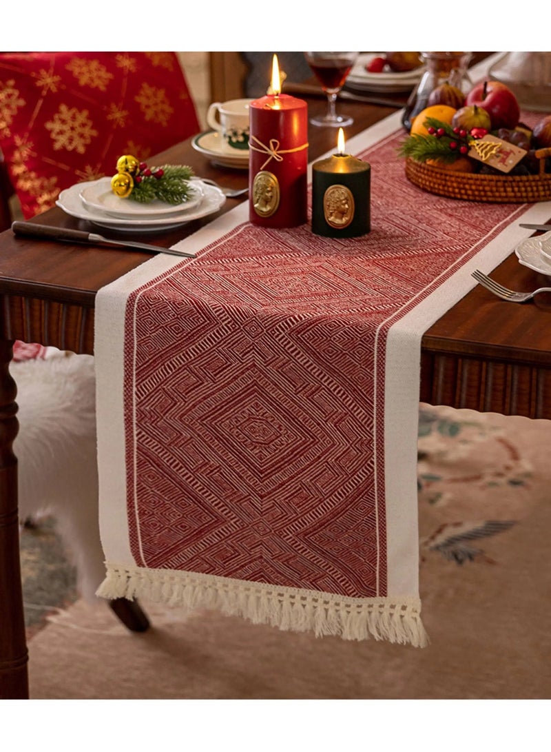 San Yi 1pc Woven Table Runner with Fringe Tassels – Boho Farmhouse Style 35cm*180cm Rectangular Table Cover for Dining Room, Home, Party, Hotel, Restaurant, Baby Shower, Thanksgiving, Easter, Christmas, Valentine’s Day Decor - Image 1